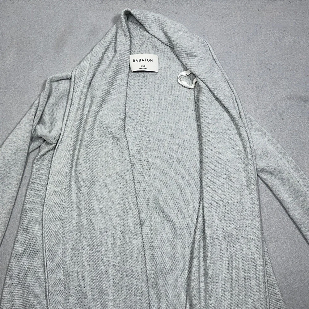 Babaton Cardigan Women XXS Open Front Drape Knit Heather Grey Minimalist Classic